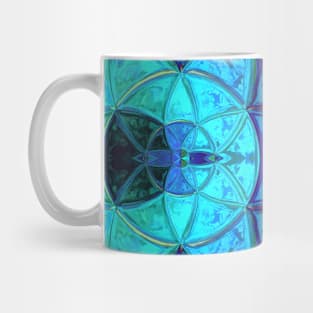 Mosaic Kaleidoscope Flower Blue Green and Yellow Mug